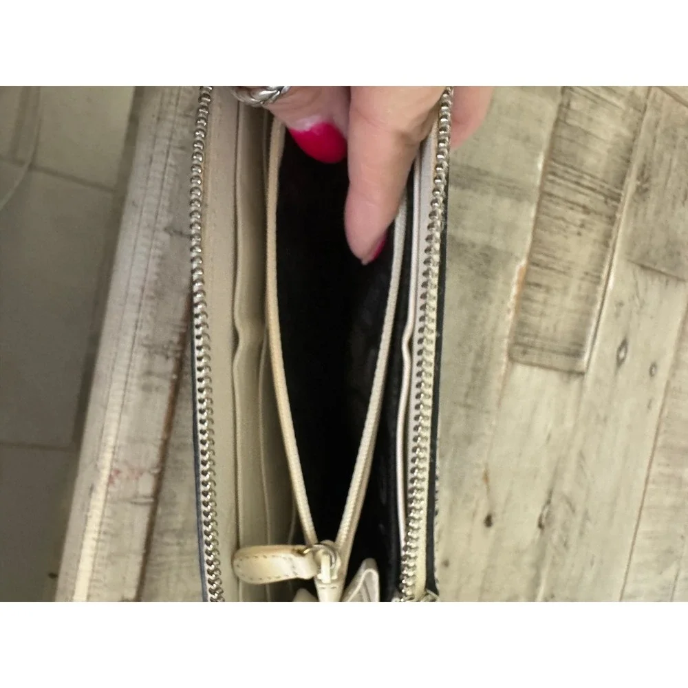 Brighton Leather Zip Around Wallet Cream Black Geometric Whipstitch Scroll
